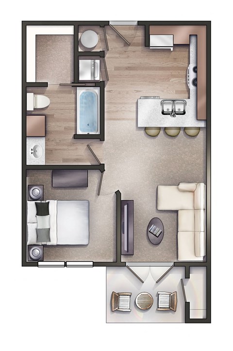 Floor plan for 1 bed, 1 bath